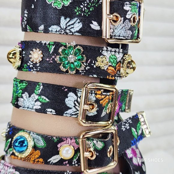 Floral Multi-Color Strappy Heels - Picture 14 of 14